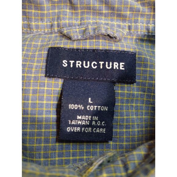 Structure Shirt Mens Large Blue Gray Check Button Down Long Sleeve Casual 90s - Picture 6 of 8